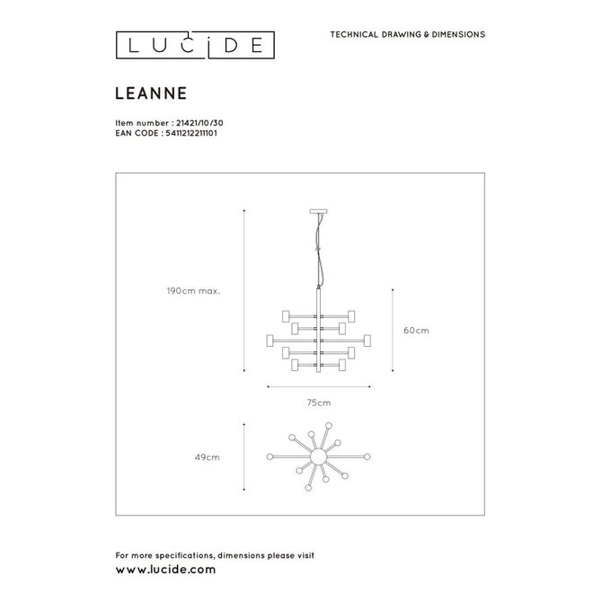 Lucide Leanne - Hanglamp Ø 65 cm 10xE27 Zwart