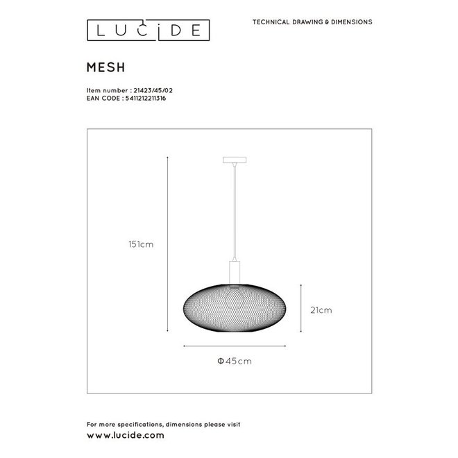 Lucide Mesh - Hanglamp Ø 45 cm 1xE27 Mat Goud / Messing