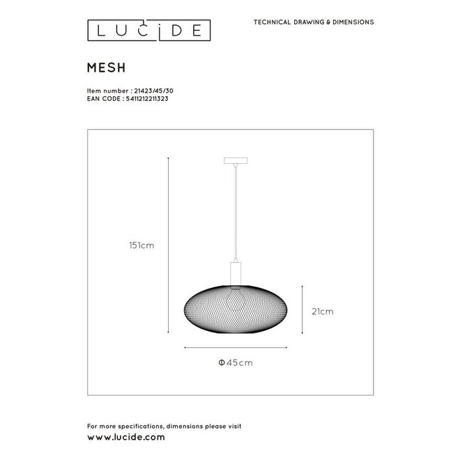 Lucide Mesh - Hanglamp Ø 45 cm 1xE27 Zwart