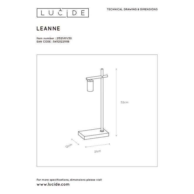 Lucide Leanne - Tafellamp 1xE27 Zwart