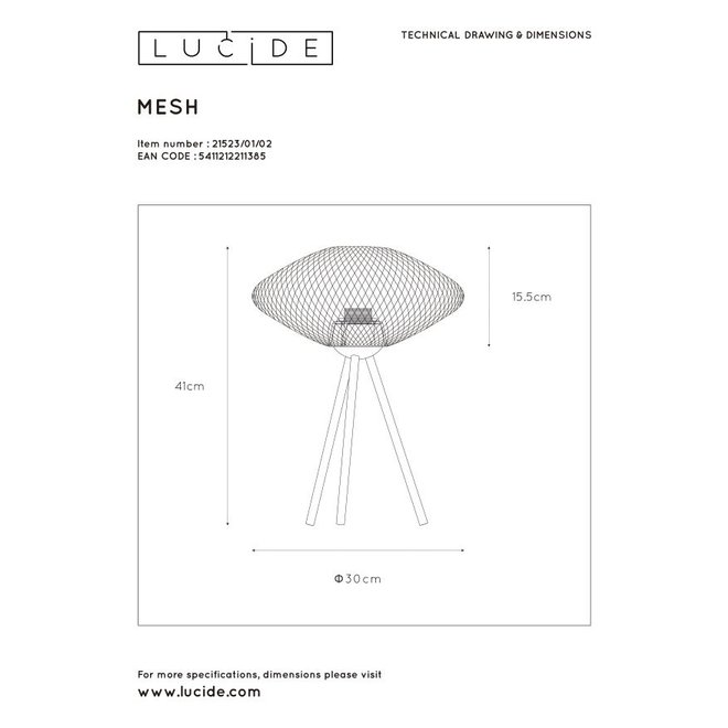 Lucide Mesh - Tafellamp Ø 30 cm 1xE27 Mat Goud / Messing