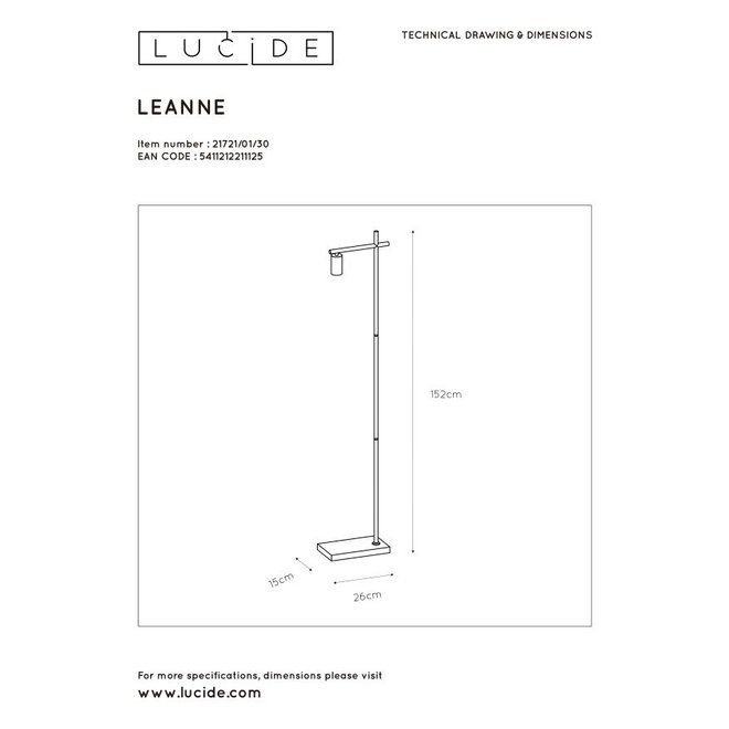 Lucide Leanne - Vloerlamp 1xE27 Zwart