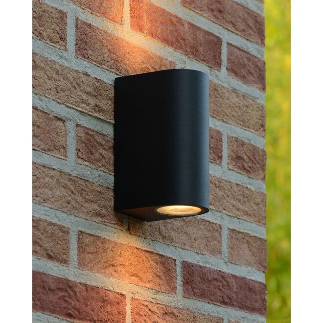 Lucide Zora-led - Wandspot Buiten LED Dimb. GU10 2x5W 3000K IP44 Zwart