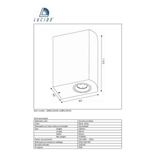 Lucide Zora-led - Wandspot Buiten LED Dimb. GU10 2x5W 3000K IP44 Zwart
