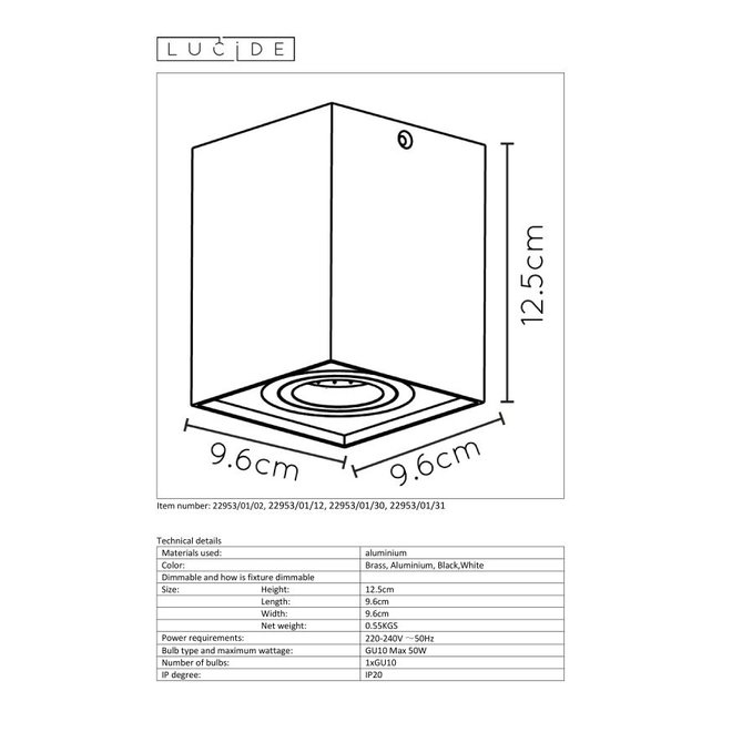 Lucide Tube - Plafondspot 1xGU10 Mat Goud / Messing