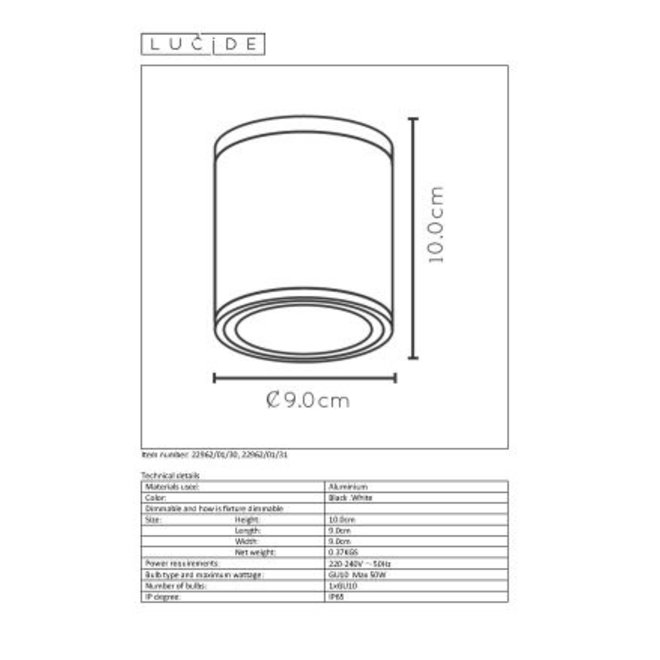 Lucide Aven - Plafondspot Badkamer Ø 9 cm 1xGU10 IP65 Zwart