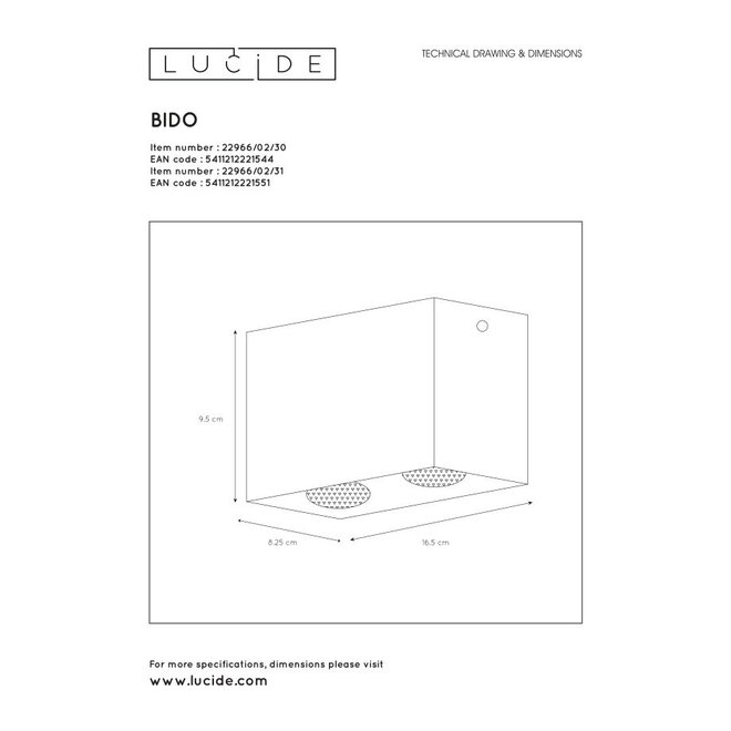 Lucide Bido - Plafondspot 2xGU10 Wit
