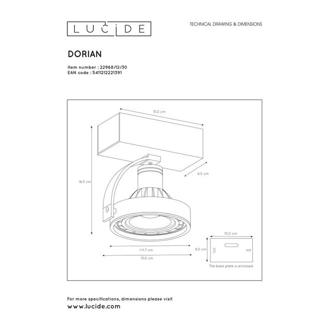 Lucide Dorian - Plafondspot LED Dim to warm GU10 1x12W 2200K/3000K Zwart