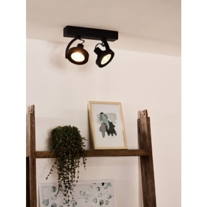 Lucide Dorian - Plafondspot LED Dim to warm GU10 2x12W 2200K/3000K Zwart