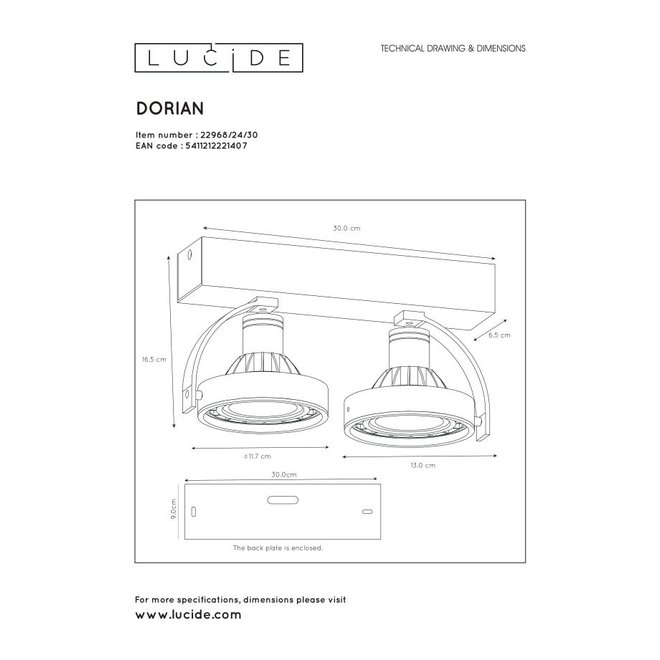 Lucide Dorian - Plafondspot LED Dim to warm GU10 2x12W 2200K/3000K Zwart