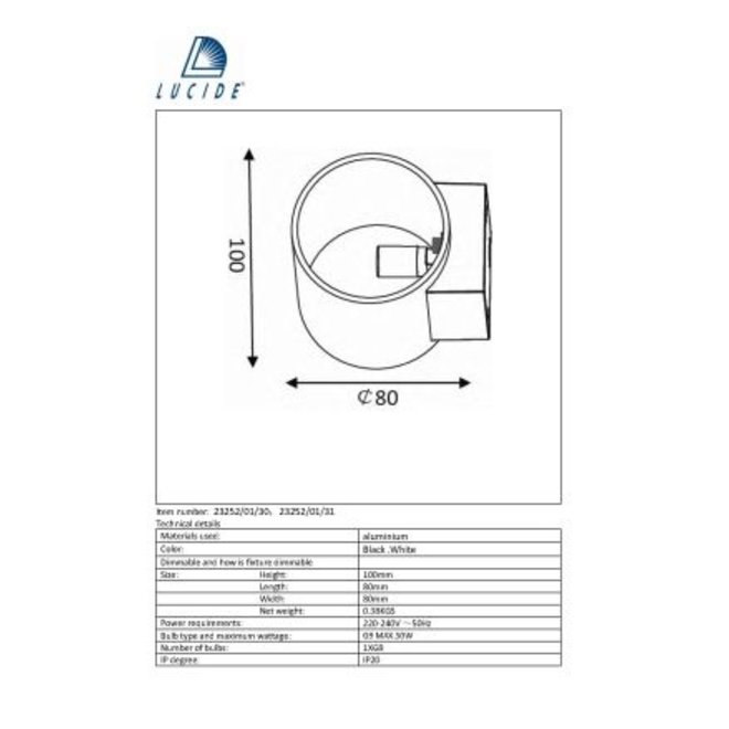 Lucide Xera - Wandlamp Ø 8 cm 1xG9 Zwart