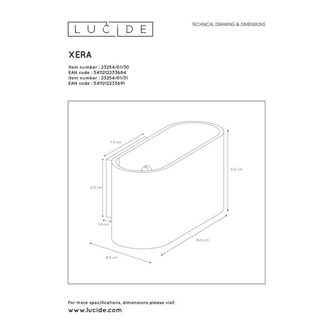 Lucide Xera - Wandlamp 1xG9 Zwart