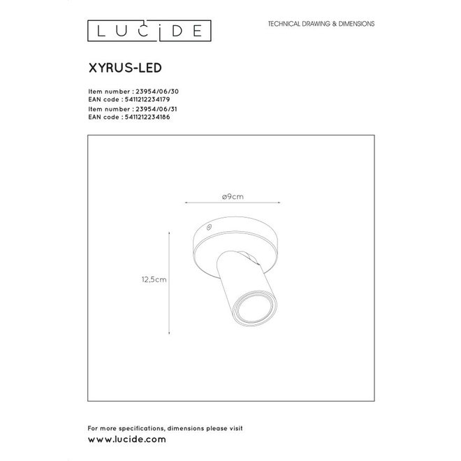 Lucide Xyrus - Plafondspot Ø 9 cm LED Dim to warm GU10 1x5W 2200K/3000K Zwart