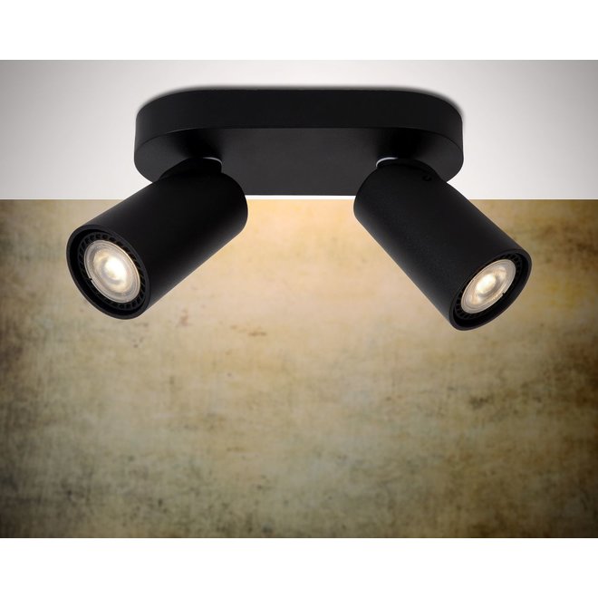 Lucide Xyrus - Plafondspot LED Dim to warm GU10 2x5W 2200K/3000K Zwart