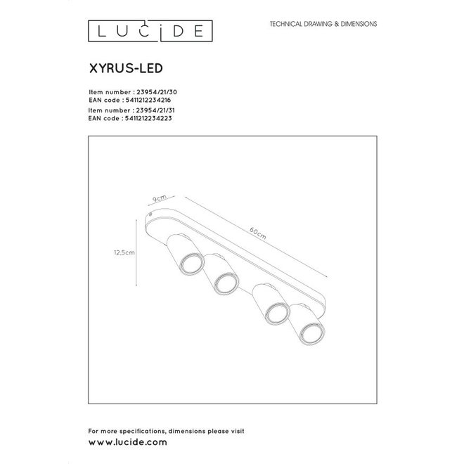 Lucide Xyrus - Plafondspot LED Dim to warm GU10 4x5W 2200K/3000K Wit