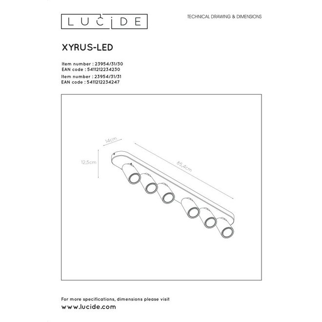 Lucide Xyrus - Plafondspot LED Dim to warm GU10 6x5W 2200K/3000K Wit