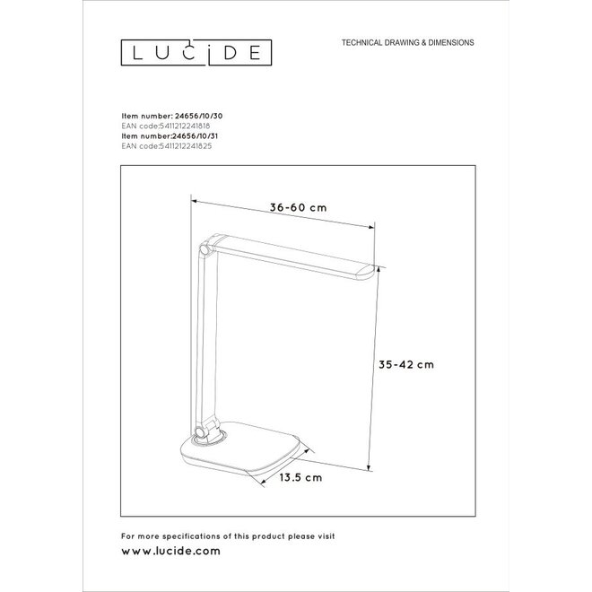 Lucide Vario Led - Bureaulamp LED Dimb. 1x8W 6500K Zwart