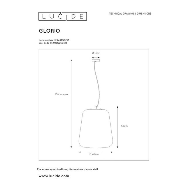 Lucide Glorio - Hanglamp Ø 45 cm 1xE27 Fumé