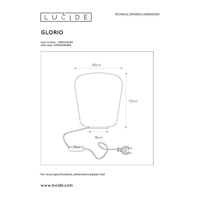 Lucide Glorio - Tafellamp Ø 45 cm 1xE27 Fumé