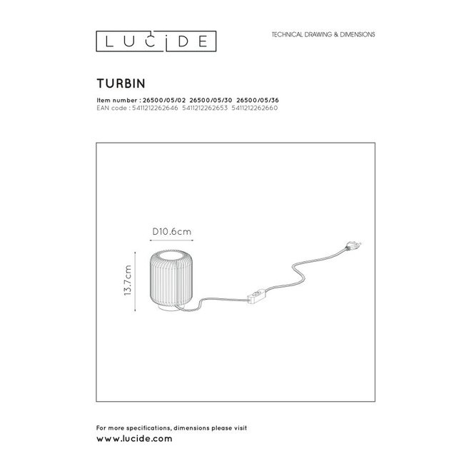 Lucide Turbin - Tafellamp Ø 10,6 cm LED 1x5W 3000K Zwart