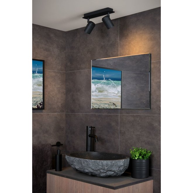 Lucide Lennert - Plafondspot Badkamer LED Dimb. GU10 2x5W 3000K IP44 Zwart