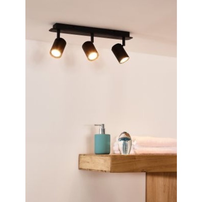 Lucide Lennert - Plafondspot Badkamer LED Dimb. GU10 3x5W 3000K IP44 Zwart