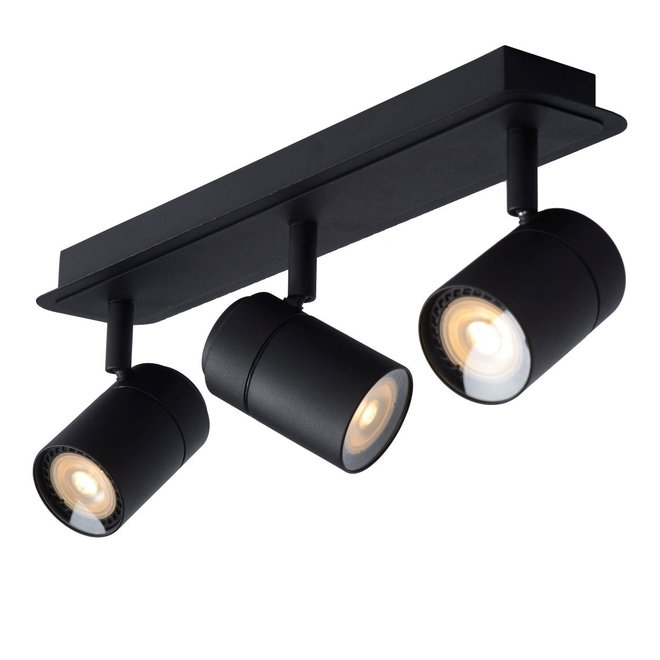 Lucide Lennert - Plafondspot Badkamer LED Dimb. GU10 3x5W 3000K IP44 Zwart