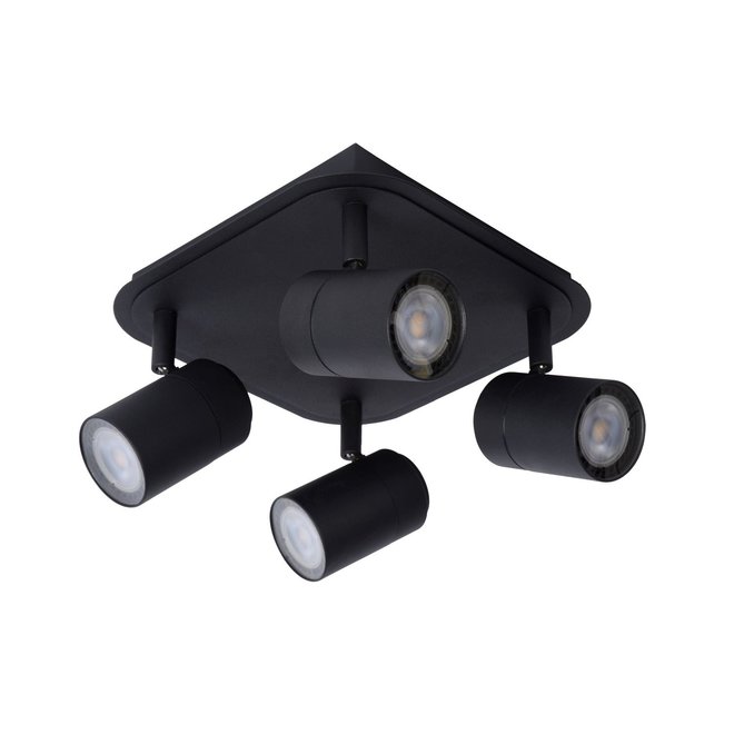 Lucide Lennert - Plafondspot Badkamer LED Dimb. GU10 4x5W 3000K IP44 Zwart