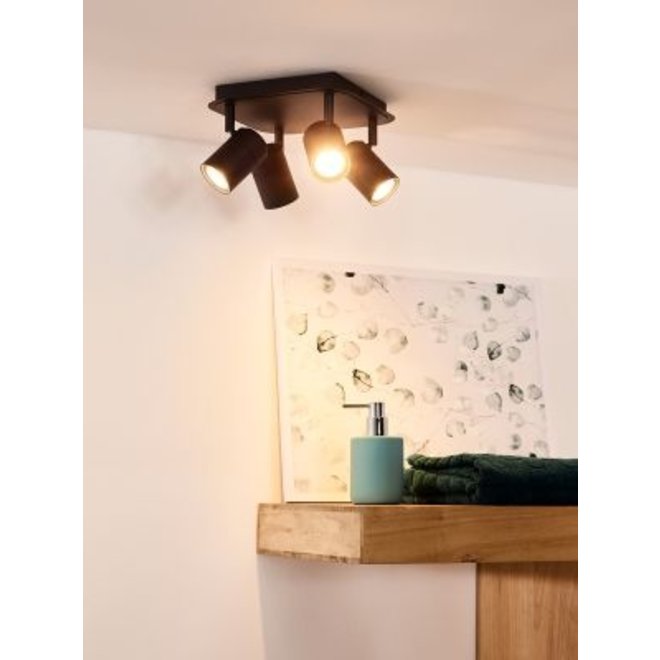 Lucide Lennert - Plafondspot Badkamer LED Dimb. GU10 4x5W 3000K IP44 Zwart