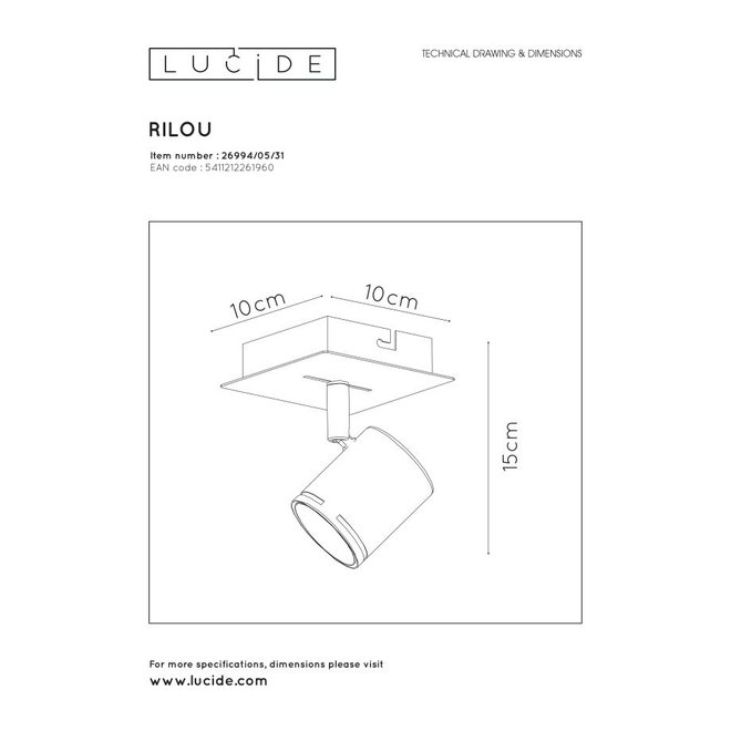 Lucide Rilou - Plafondspot LED Dimb. GU10 1x5W 3000K Wit