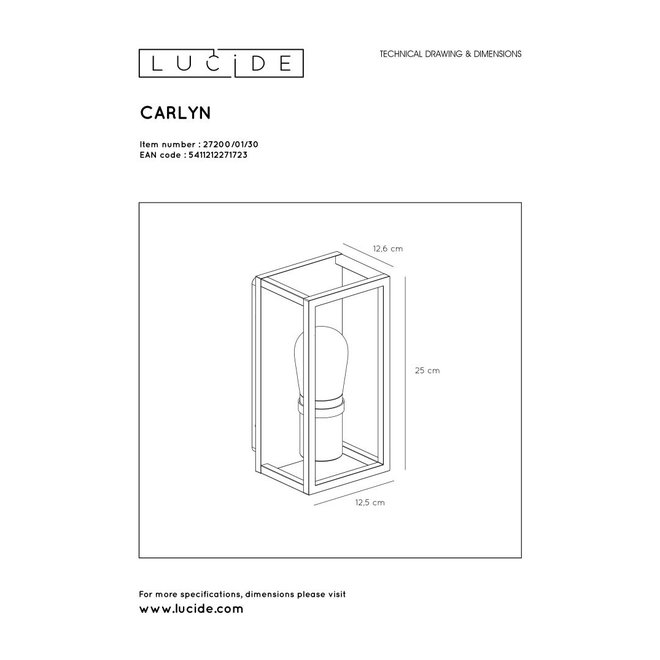 Lucide Carlyn - Wandlamp Badkamer 1xE14 IP54 Zwart