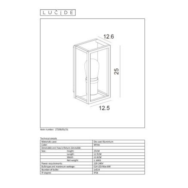 Lucide Carlyn - Wandlamp Badkamer 1xE14 IP54 Wit