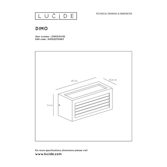 Lucide Dimo - Wandlamp Buiten 1xE27 IP54 Antraciet