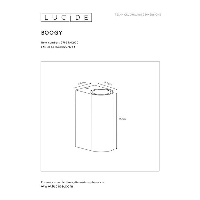 Lucide Boogy - Wandspot Buiten 2xGU10 IP44 Zwart