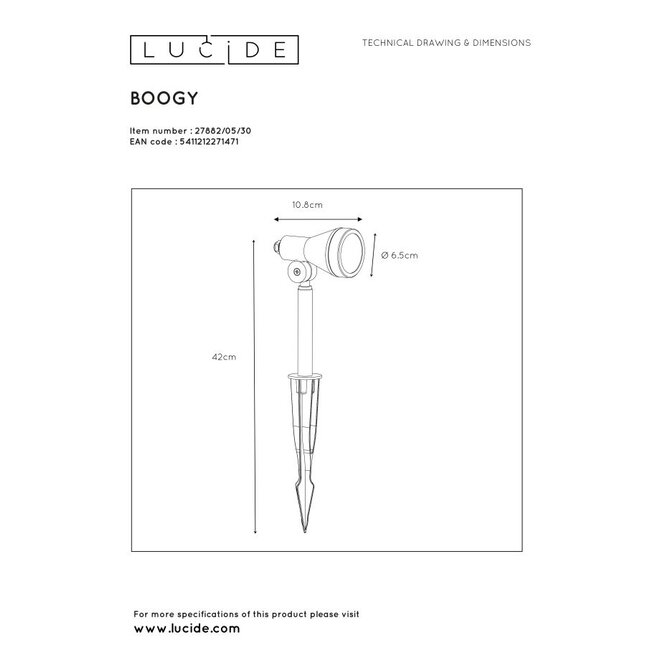 Lucide Spike - Tuinspot Buiten LED Dimb. GU10 1x5W 3000K IP54 Zwart