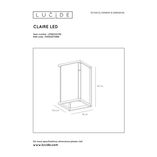 Lucide Claire - Wandlamp Buiten 1xE27 IP54 Antraciet