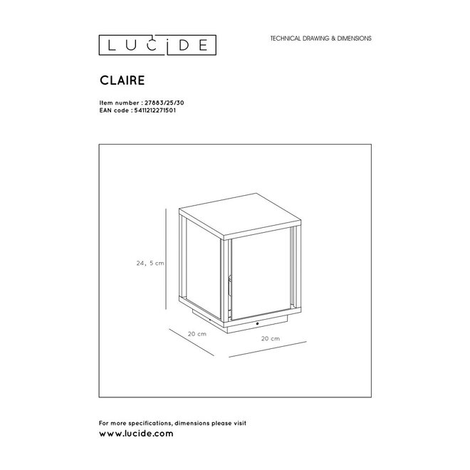 Lucide Claire - Sokkellamp Buiten 1xE27 IP54 Antraciet