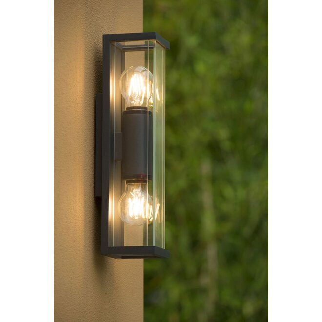Lucide Claire Mini - Wandlamp Buiten 2xE27 IP54 Antraciet