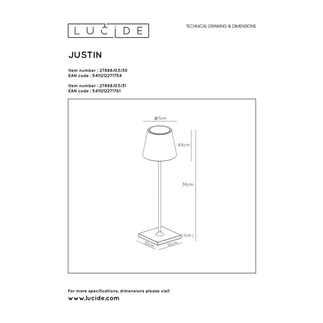 Lucide Justin - Tafellamp Buiten Ø 11 cm LED Dimb. 1x2,2W 3000K IP54 Zwart