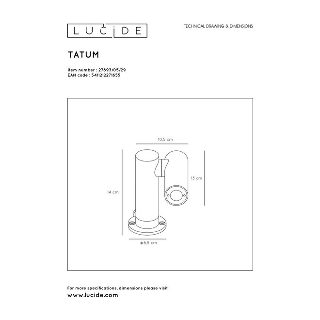 Lucide Tatum - Tuinspot Buiten LED 1x4,5W 3000K IP65 Antraciet
