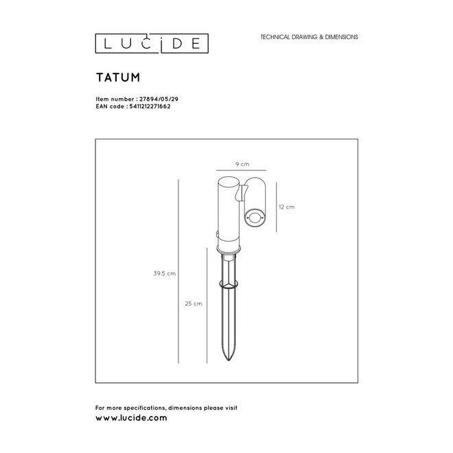 Lucide Tatum - Tuinspot Buiten LED 1x4,5W 3000K IP65 Antraciet