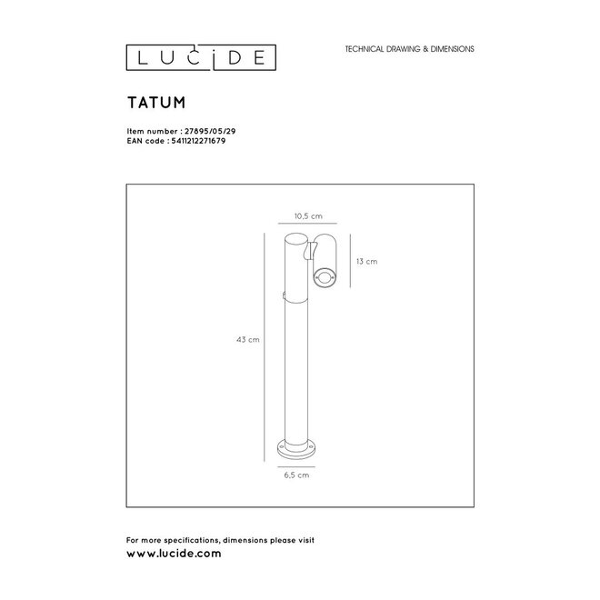 Lucide Tatum - Sokkellamp Buiten LED 1x4,5W 3000K IP65 Antraciet