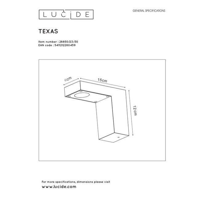 Lucide Texas - Wandspot Buiten LED 1x6W 3000K IP54 Antraciet