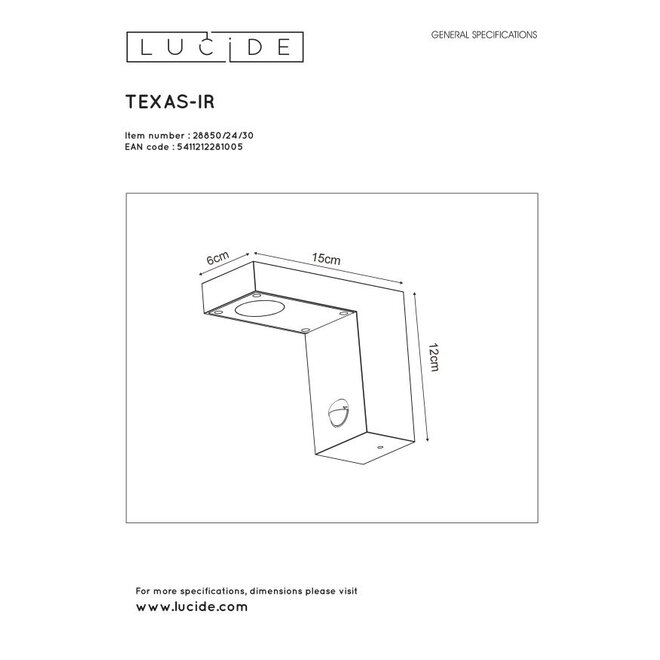 Lucide Texas-ir - Wandspot Buiten LED 1x6W 3000K IP54 Antraciet