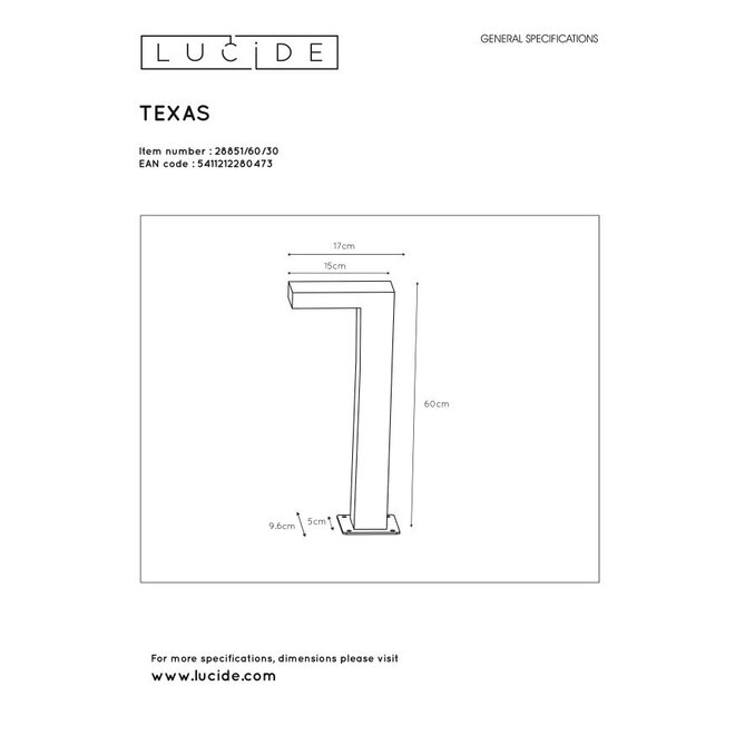 Lucide Texas - Sokkellamp Buiten LED 1x6W 3000K IP54 Antraciet