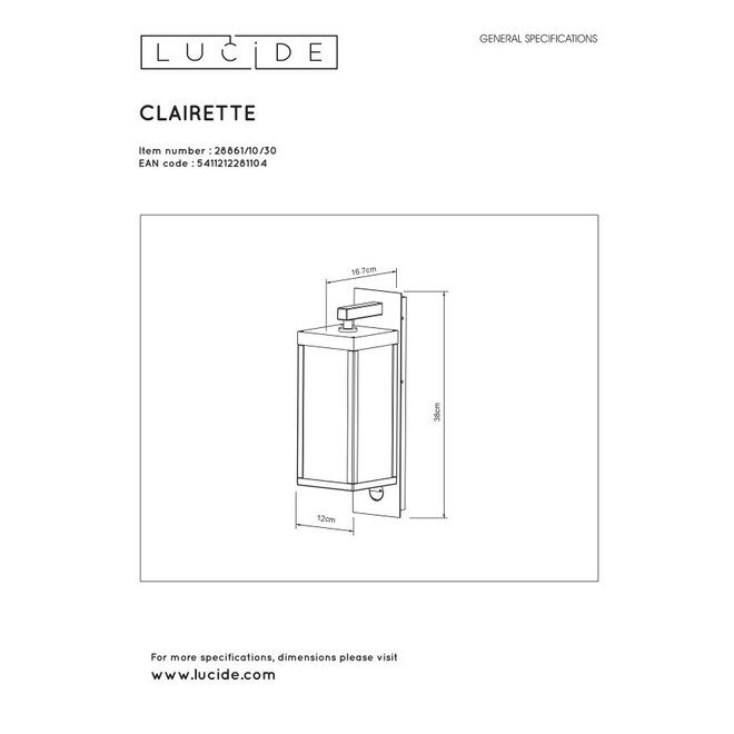 Lucide Clairette - Wandlamp Buiten LED 1x15W 3000K IP54 Antraciet