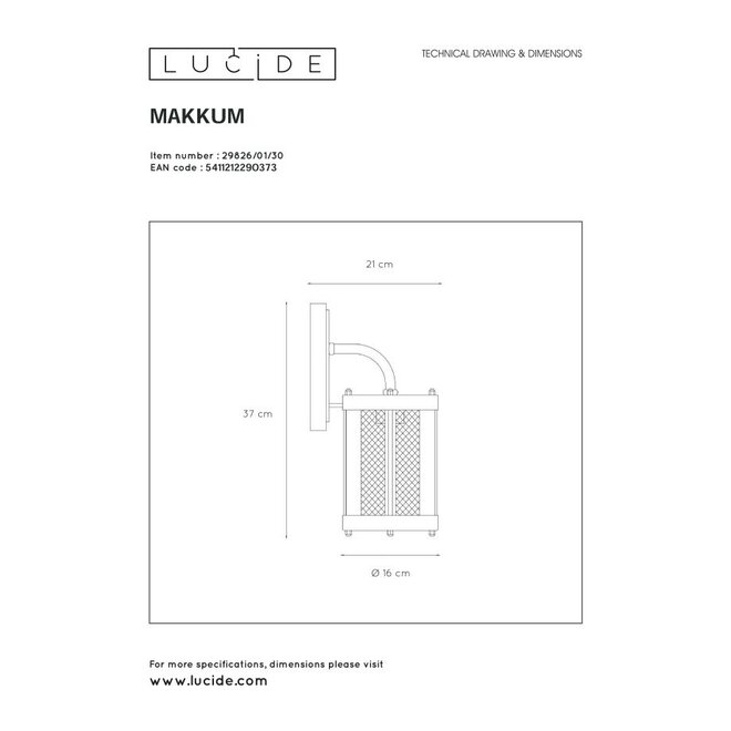 Lucide Makkum - Wandlamp Buiten 1xE27 IP23 Zwart