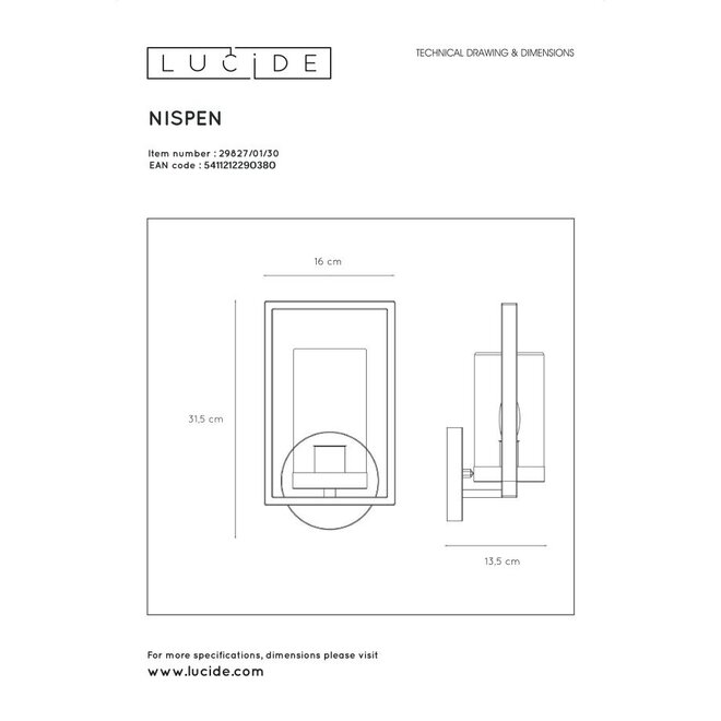 Lucide Nispen - Wandlamp Buiten 1xE14 IP44 Zwart