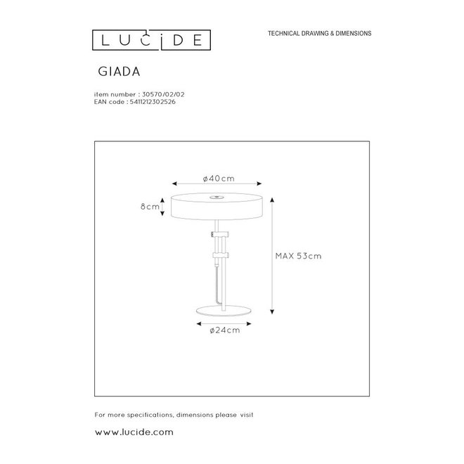 Lucide Giada - Tafellamp Ø 40 cm 2xE27 Mat Goud / Messing