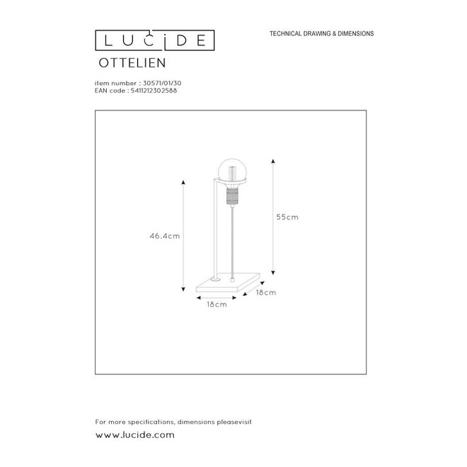 Lucide Ottelien - Tafellamp 1xE27 Zwart